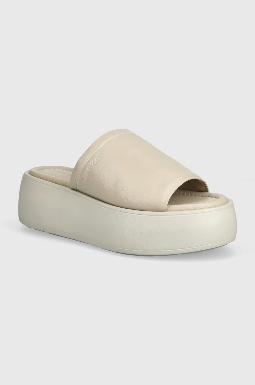CALVIN KLEIN Кожени чехли FLATFORM SLIDE LTH