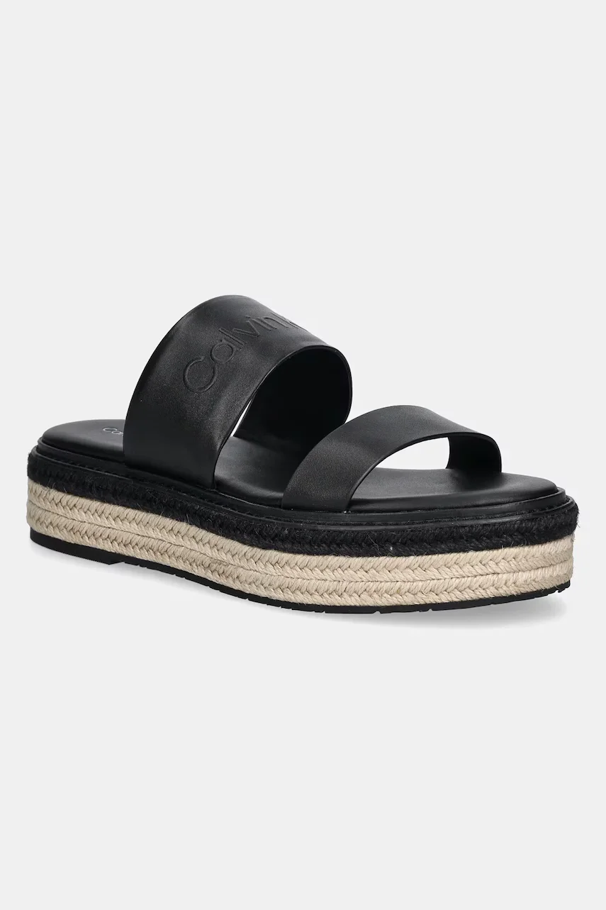 CALVIN KLEIN Кожени чехли FLATFORM WEDGE SLIDE - HE