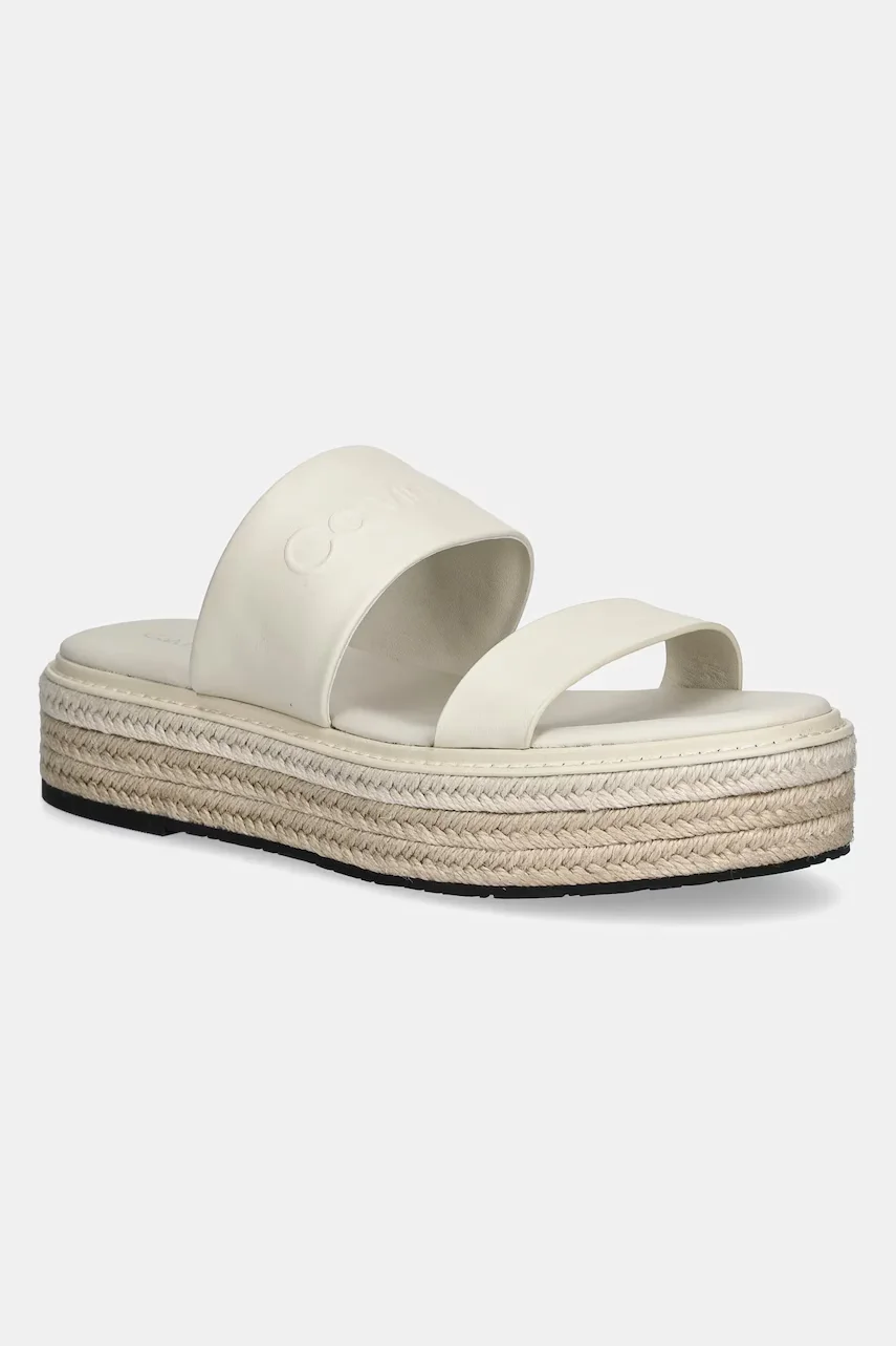 CALVIN KLEIN Кожени чехли FLATFORM WEDGE SLIDE - HE