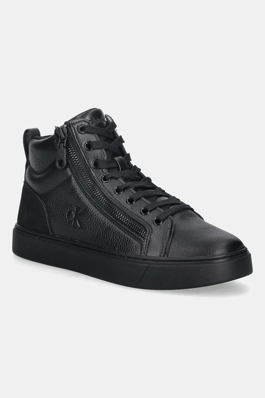 CALVIN KLEIN Кожени маратонки CLASSIC CUP MID LACEUP ZIP LTH
