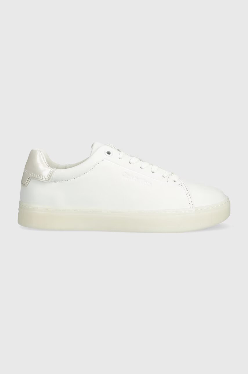 CALVIN KLEIN Кожени маратонки CUPSOLE LACE UP PEARL