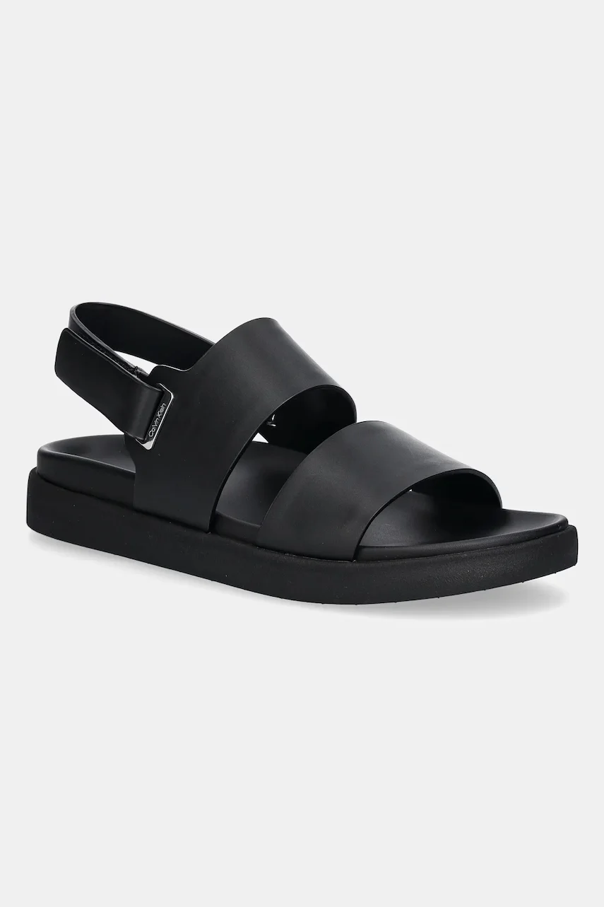 CALVIN KLEIN Кожени сандали FLAT ADJ SANDAL EYELET