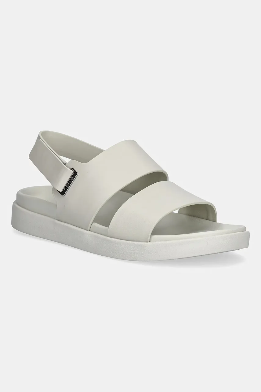 CALVIN KLEIN Кожени сандали FLAT ADJ SANDAL EYELET