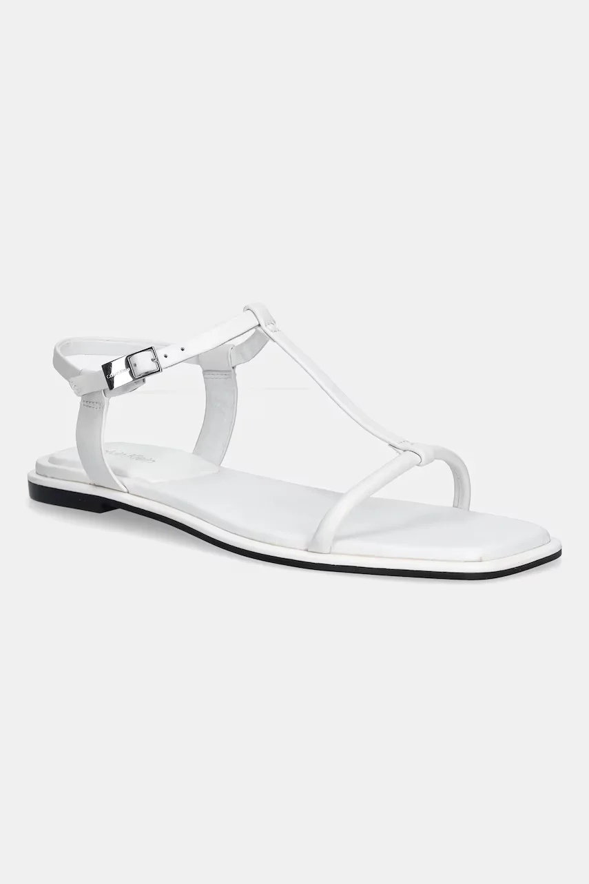 CALVIN KLEIN Кожени сандали FLAT SANDAL SQUARED BUCKLE LTH