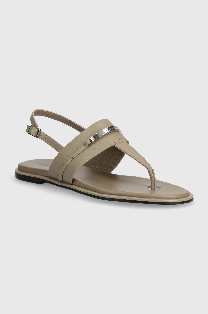 CALVIN KLEIN Кожени сандали FLAT TP SANDAL METAL BAR LTH