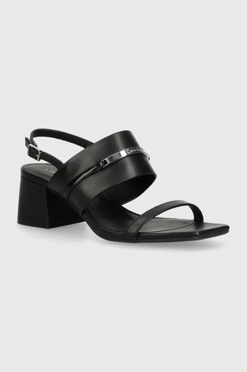 CALVIN KLEIN Кожени сандали HEEL SANDAL 45 MET BAR LTH