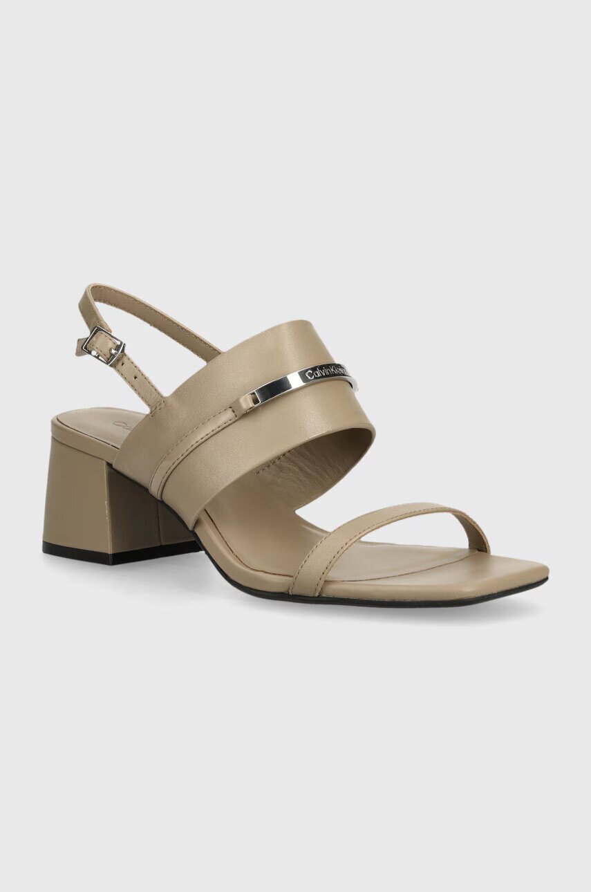 CALVIN KLEIN Кожени сандали HEEL SANDAL 45 MET BAR LTH