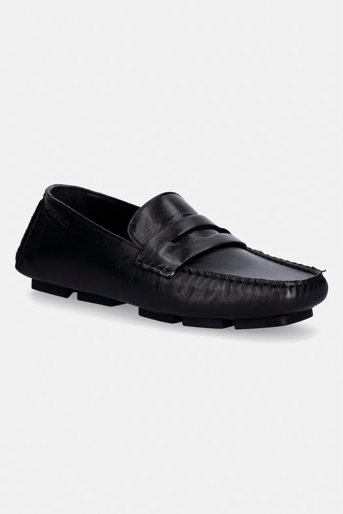 CALVIN KLEIN мокасини дамски от кожа SQUARE DRIVER LTH черни HW0HW02944