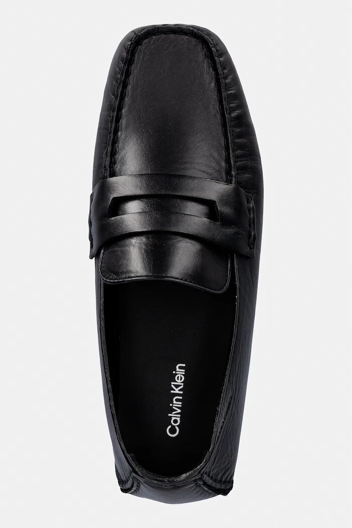 CALVIN KLEIN мокасини дамски от кожа SQUARE DRIVER LTH черни HW0HW02944