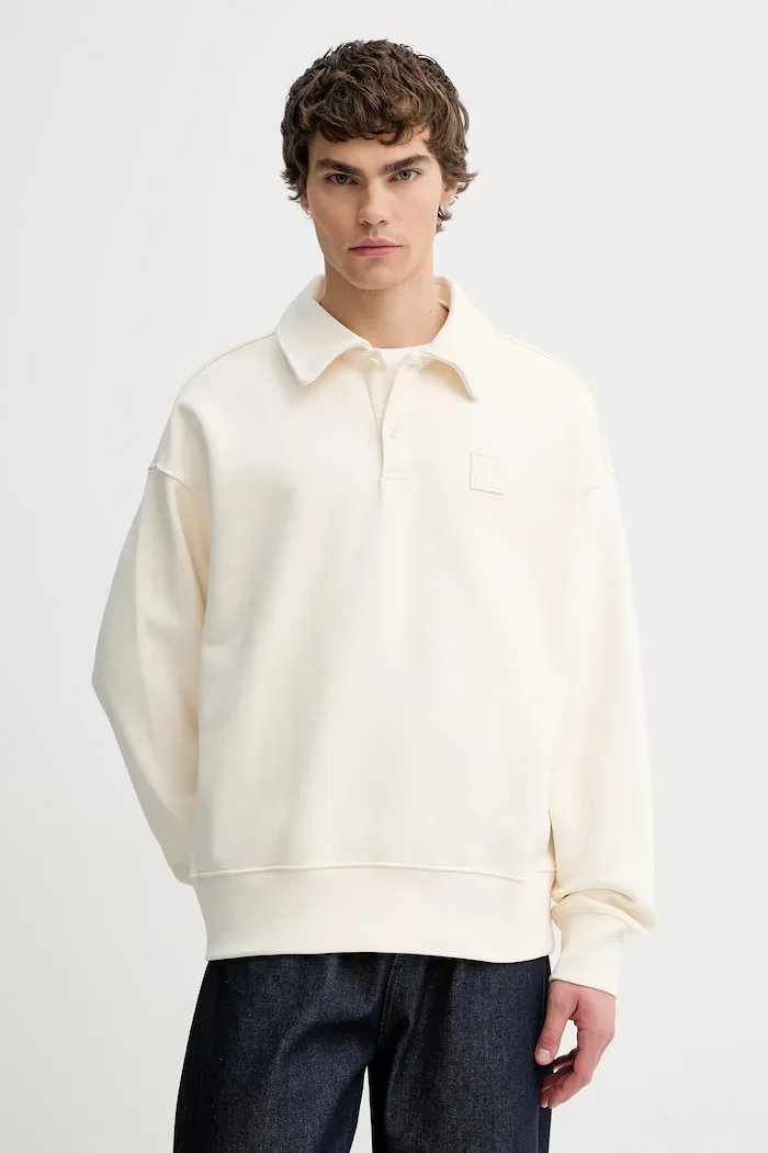 CALVIN KLEIN Памучен суичър мъжки в бежово с апликация LV14LE202G