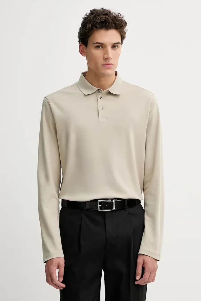 CALVIN KLEIN Памучна блуза с дълги ръкави в бордо с изчистен дизайн LV040EM909
