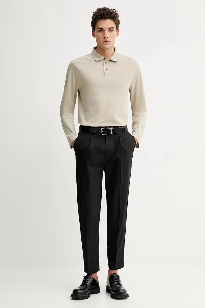 CALVIN KLEIN Памучна блуза с дълги ръкави в бордо с изчистен дизайн LV040EM909