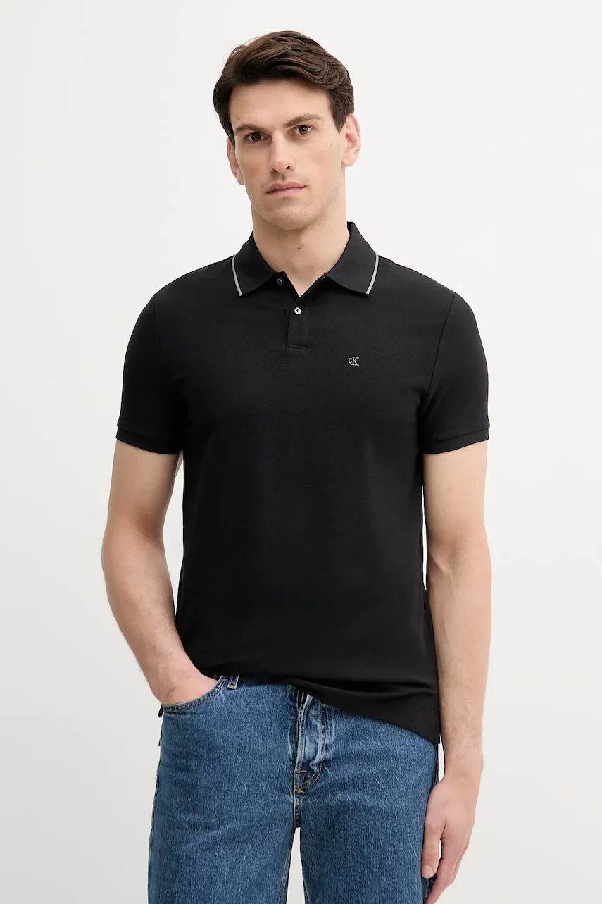 CALVIN KLEIN Памучна тениска с яка