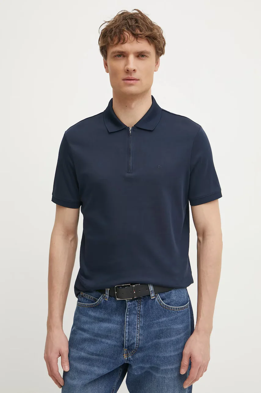 CALVIN KLEIN Памучна тениска с яка