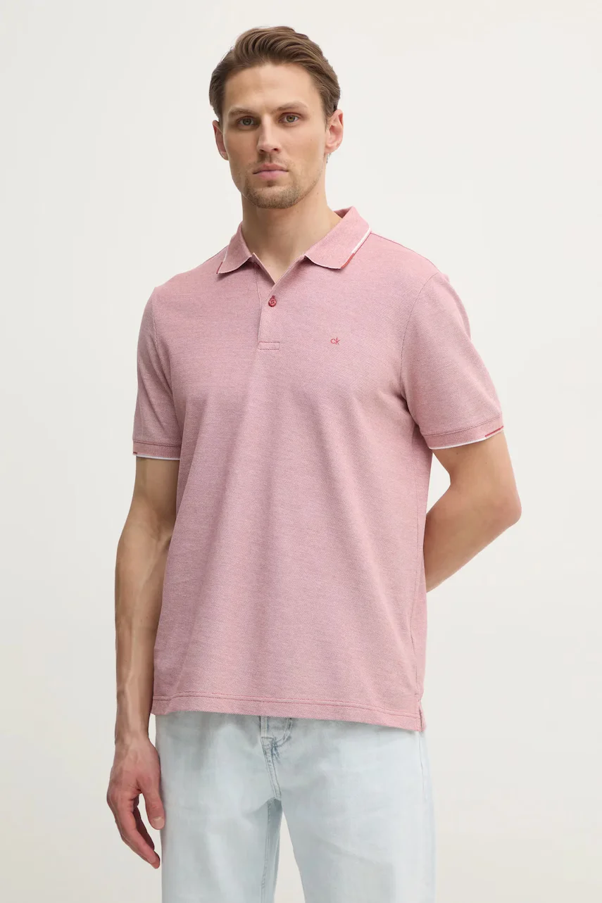 CALVIN KLEIN Памучна тениска с яка