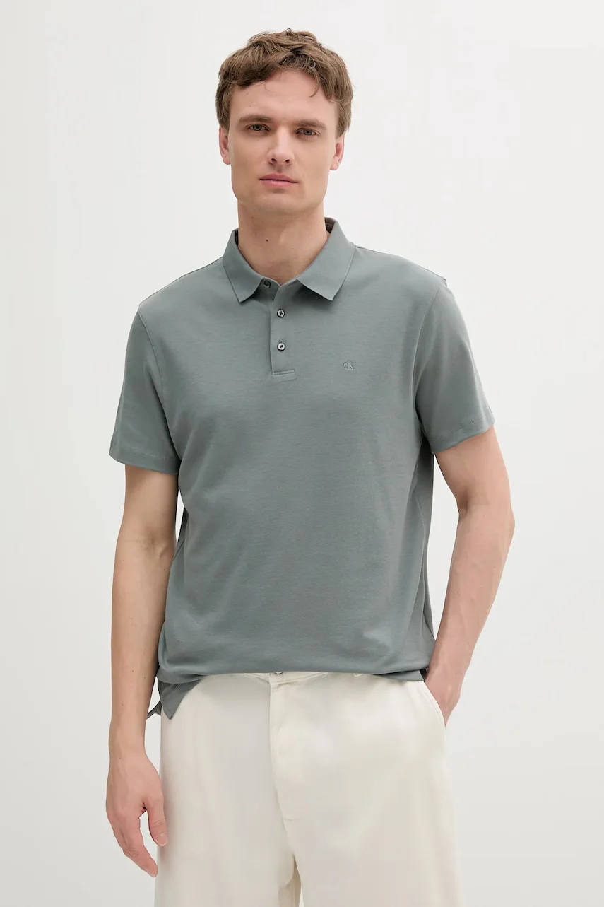 CALVIN KLEIN Памучна тениска с яка
