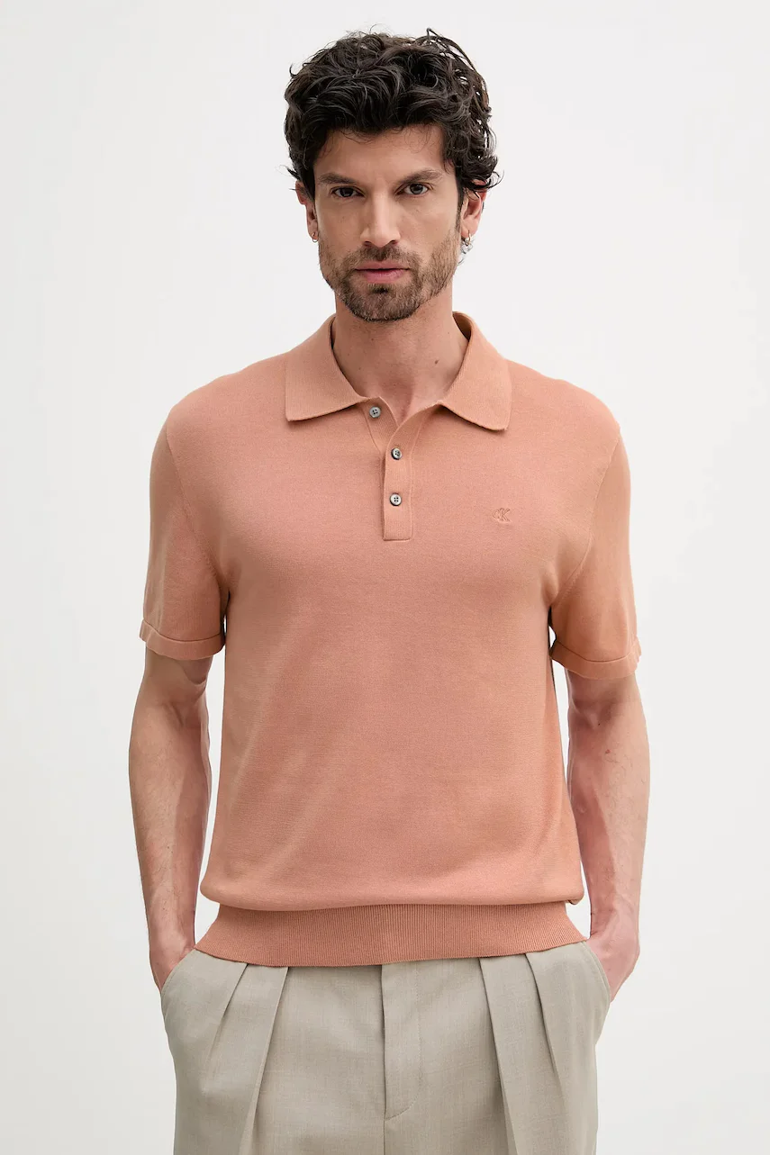 CALVIN KLEIN Памучна тениска с яка