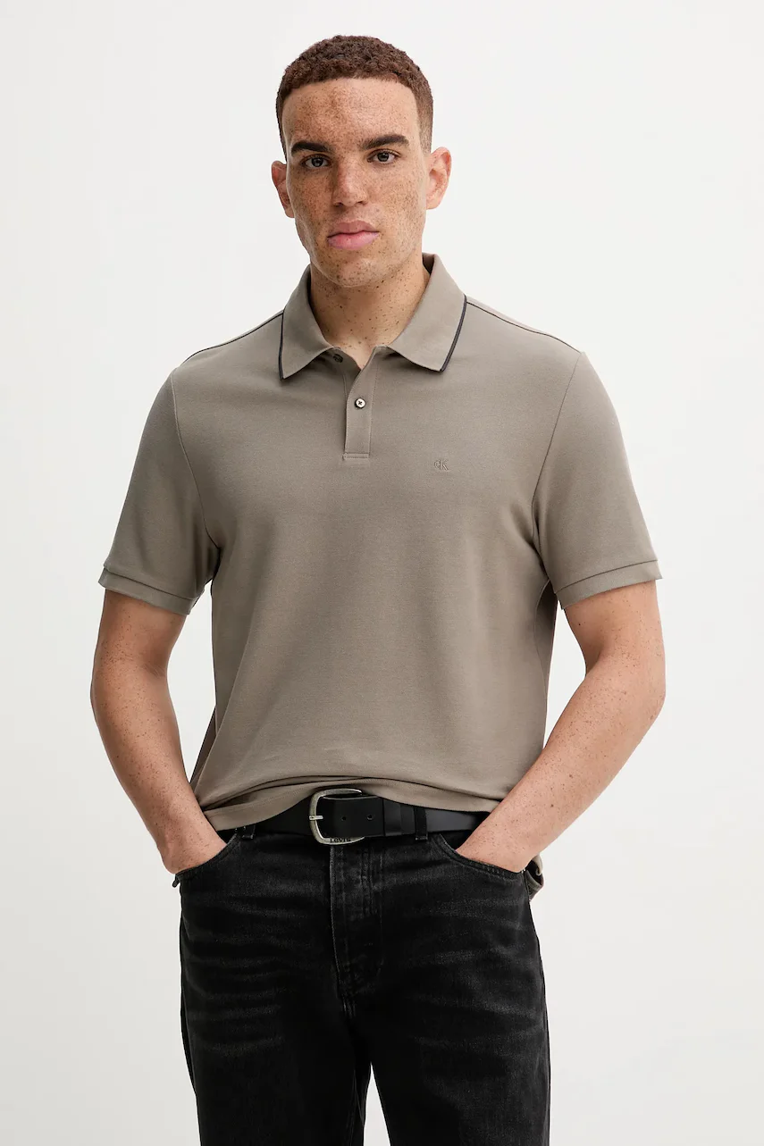 CALVIN KLEIN Памучна тениска с яка