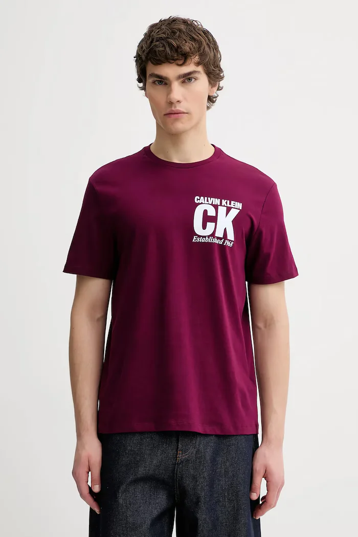 CALVIN KLEIN Памучна тениска в бордо с принт LV04RE819G