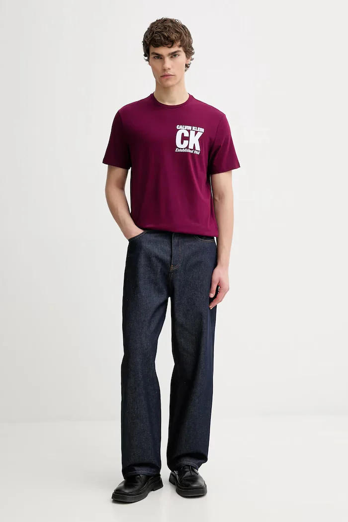 CALVIN KLEIN Памучна тениска в бордо с принт LV04RE819G