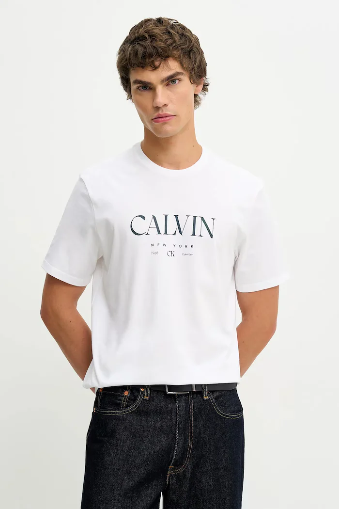 CALVIN KLEIN Памучна тениска в бяло с принт LV04RE807G