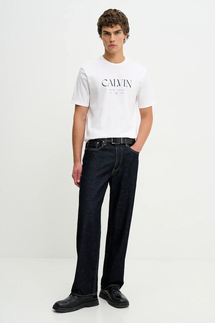 CALVIN KLEIN Памучна тениска в бяло с принт LV04RE807G