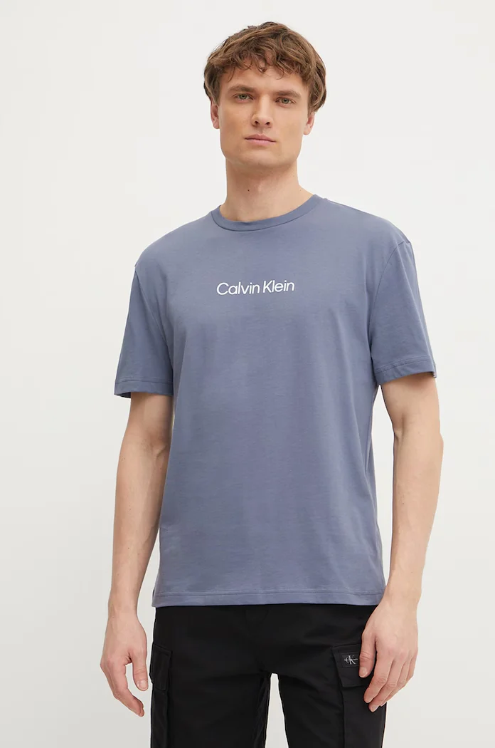 CALVIN KLEIN Памучна тениска в синьо с десен K10K111346