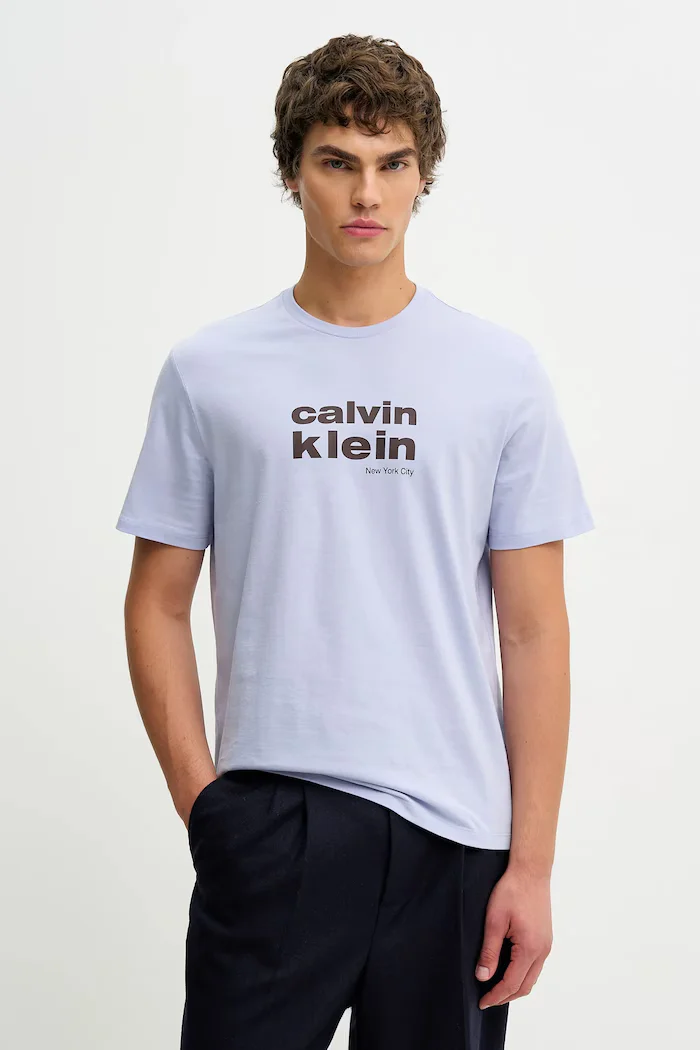 CALVIN KLEIN Памучна тениска в синьо с принт LV04RE821G