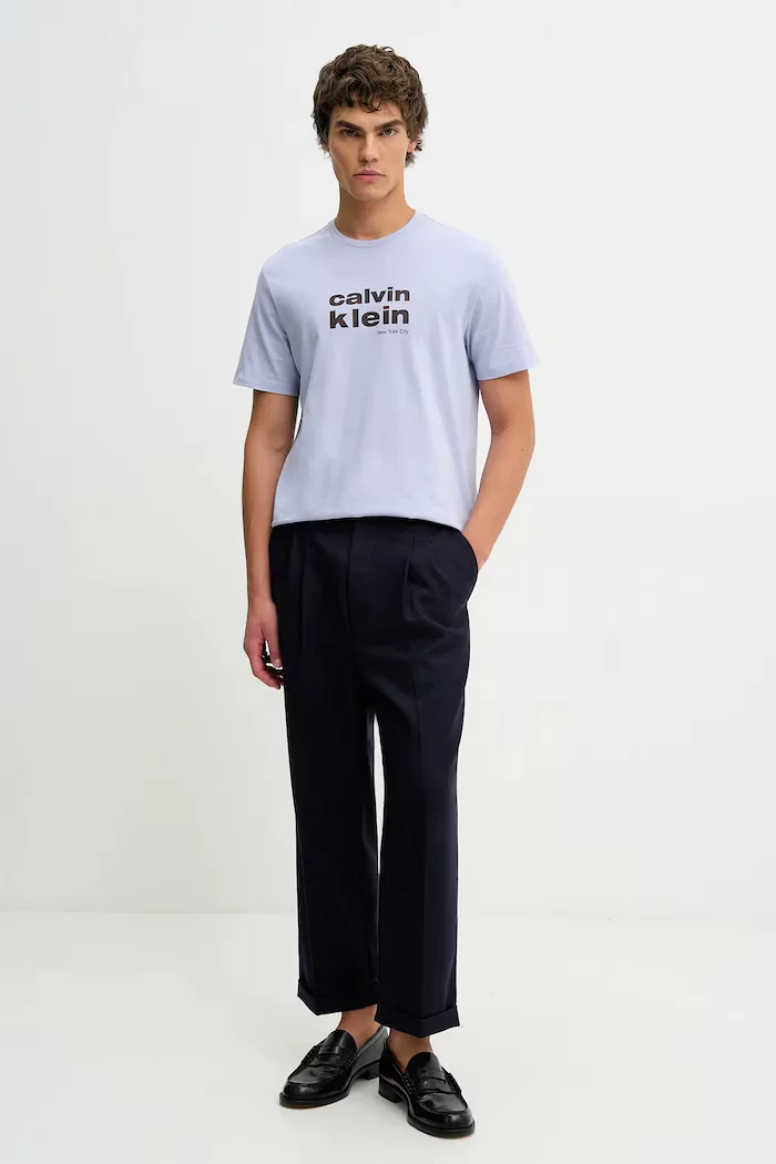 CALVIN KLEIN Памучна тениска в синьо с принт LV04RE821G