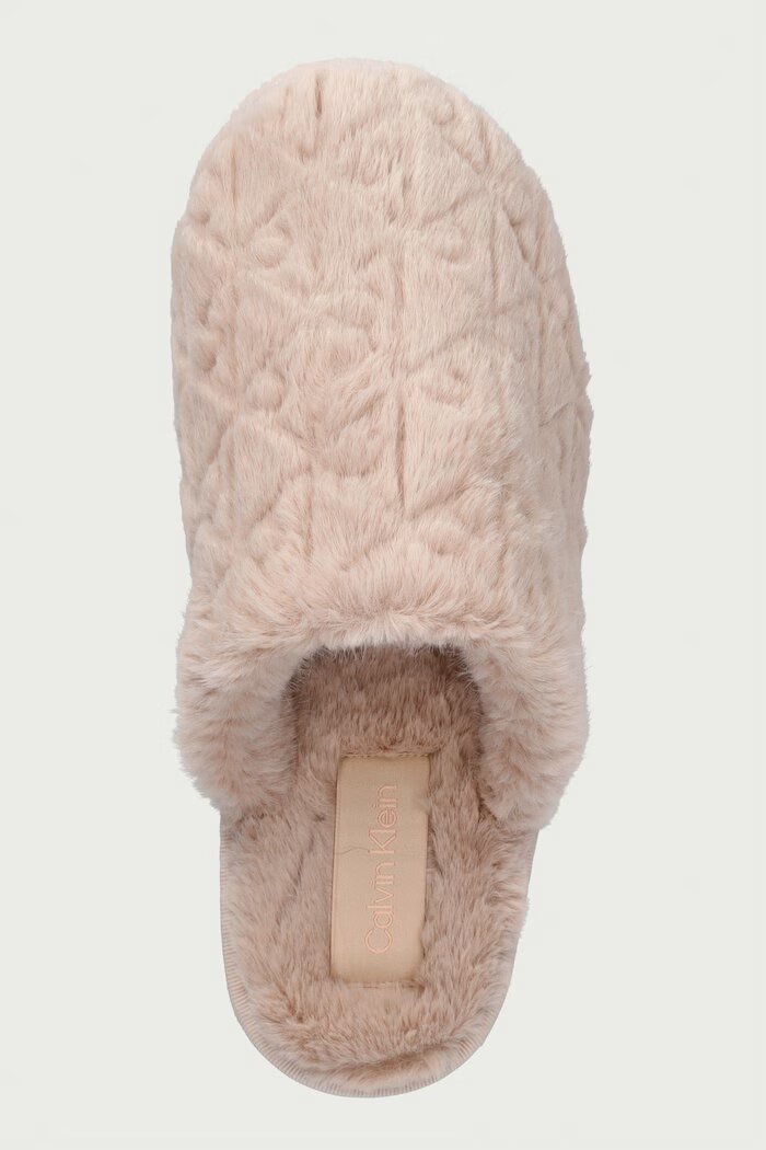 CALVIN KLEIN пантофи дамски HOME SLIPPER FUR AOP бежови HW0HW03218