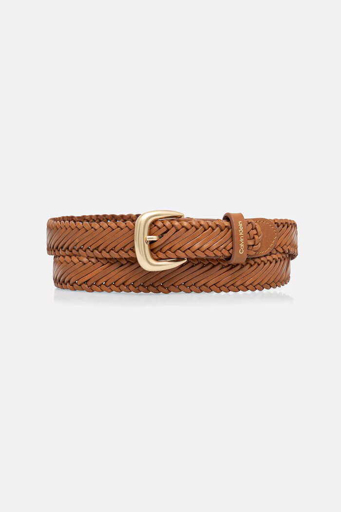 CALVIN KLEIN плетен колан дамски от кожа кафяв LV04F7087G