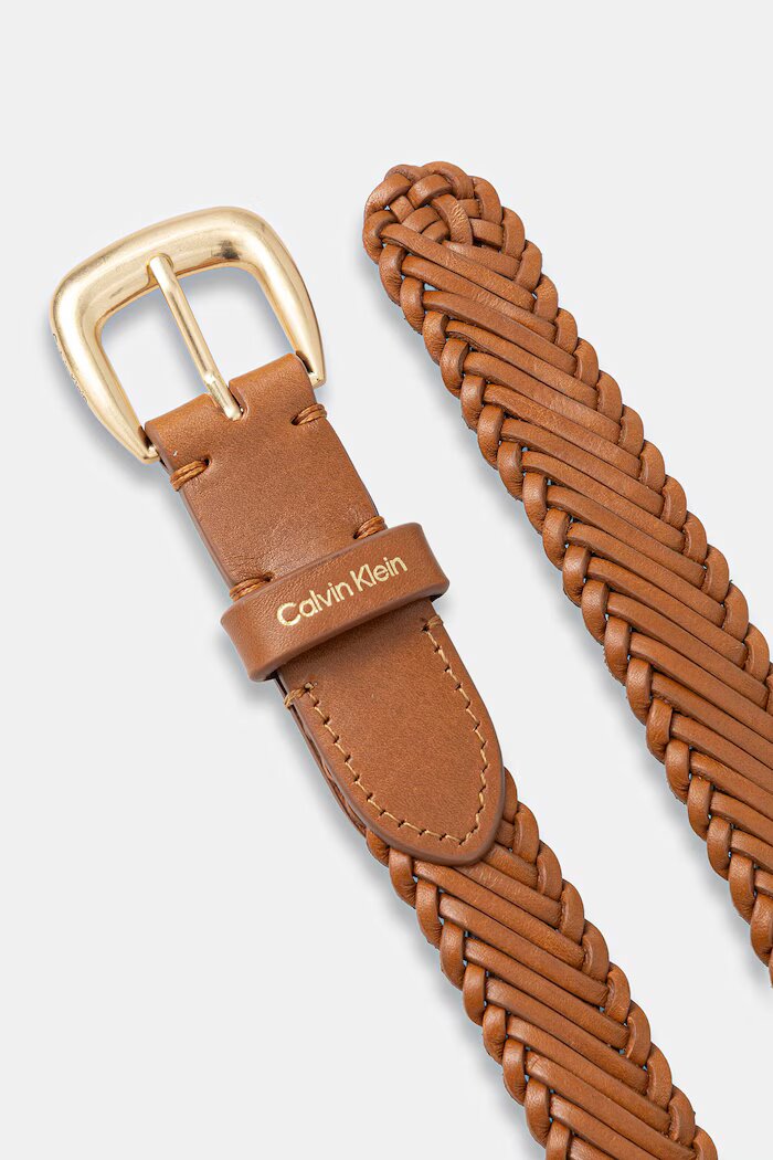 CALVIN KLEIN плетен колан дамски от кожа кафяв LV04F7087G