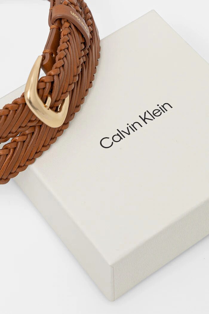CALVIN KLEIN плетен колан дамски от кожа кафяв LV04F7087G