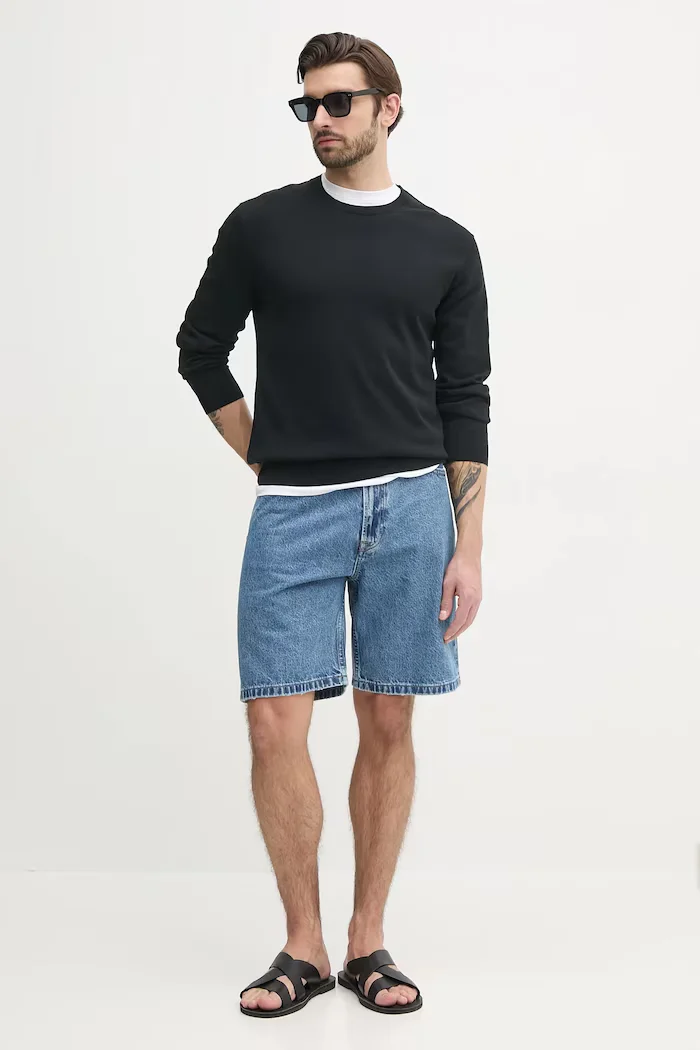 CALVIN KLEIN пуловер мъжки от памук черен LV040BM343