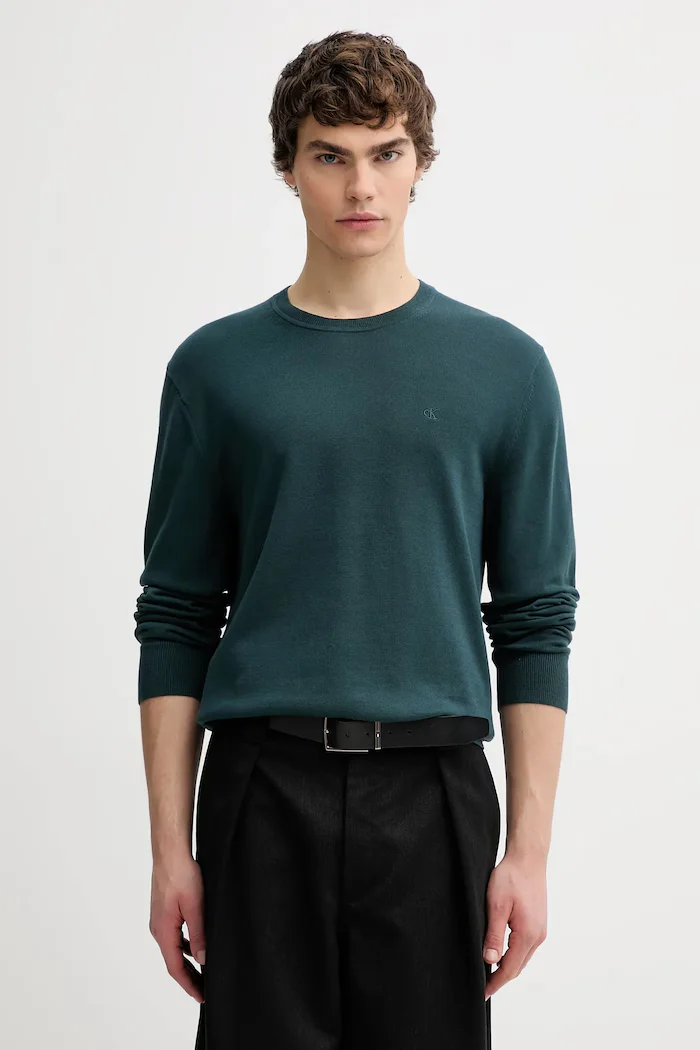CALVIN KLEIN пуловер мъжки от памук тюркоазен LV040BM343