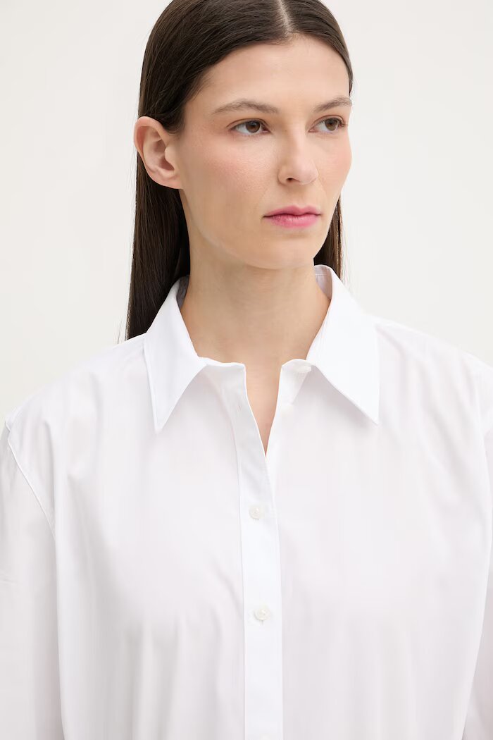 CALVIN KLEIN риза дамска от памук бяла с изчистена шарка LV044F136G