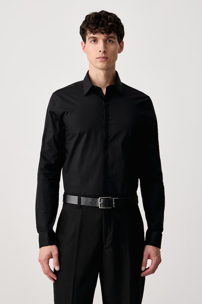 CALVIN KLEIN риза мъжка от памук с еластан черна LV019EU162