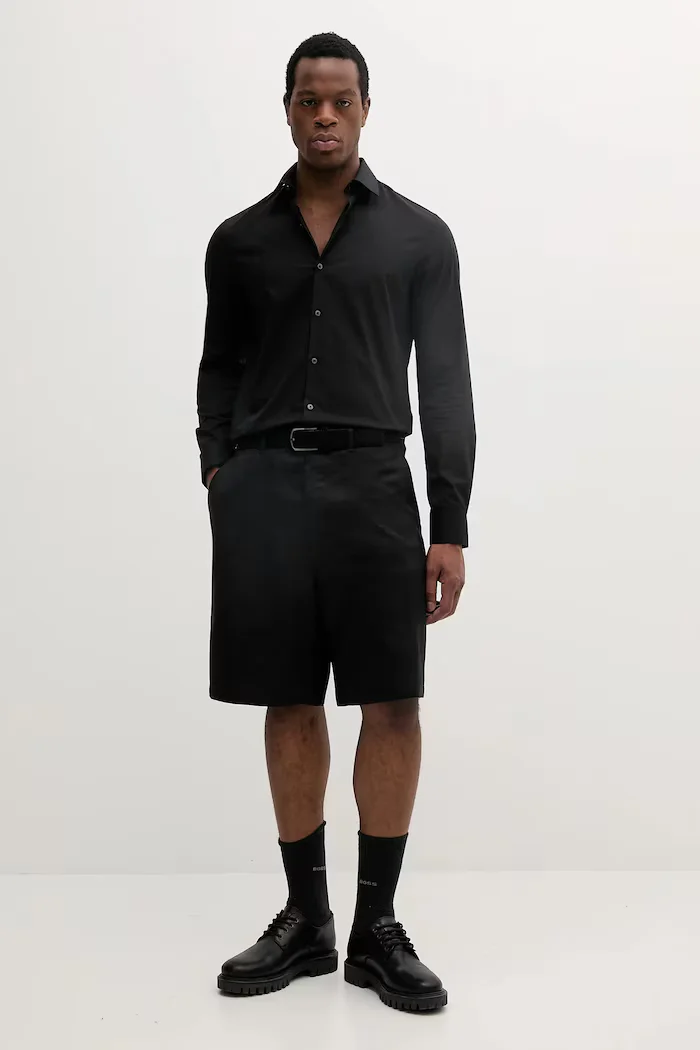 CALVIN KLEIN Риза в черно с кройка по тялото с класическа яка LV019EU000