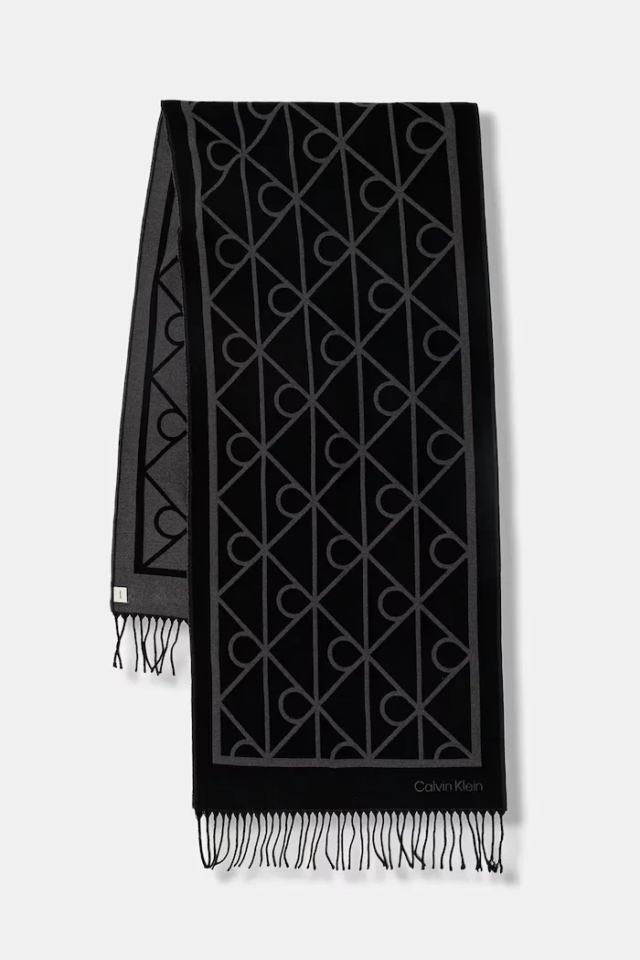 CALVIN KLEIN Шал мъжки в черно с десен LV04D8061G