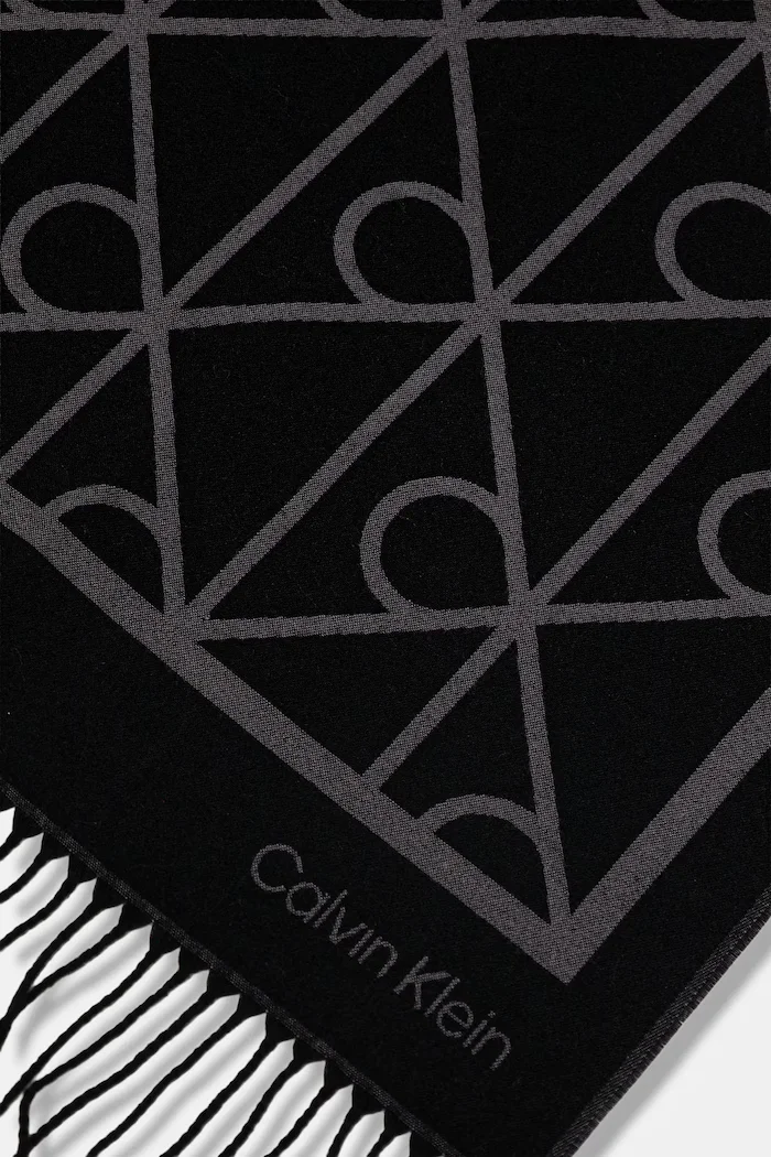 CALVIN KLEIN Шал мъжки в черно с десен LV04D8061G