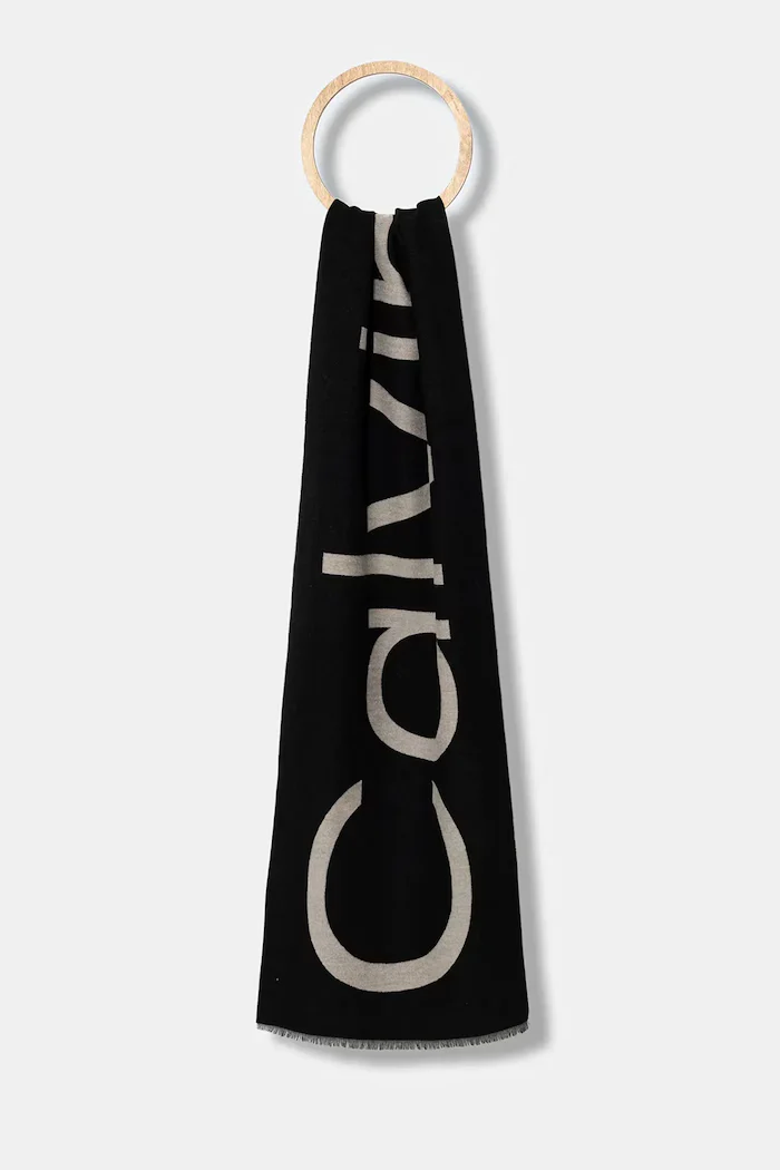 CALVIN KLEIN Шал с вълна в черно с десен LV04F8051G
