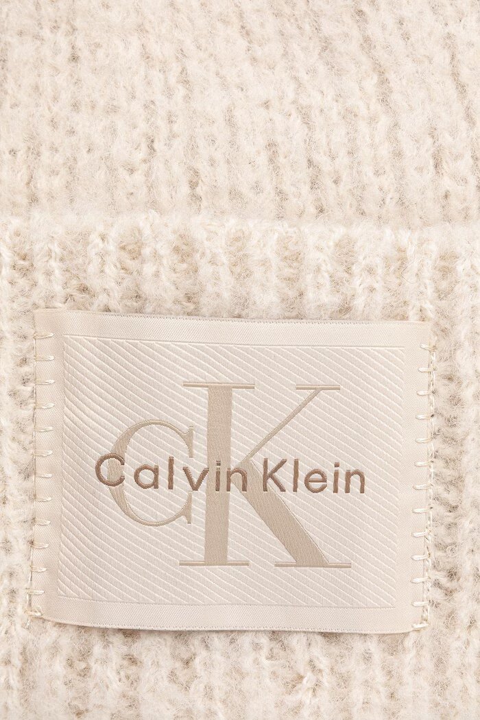 CALVIN KLEIN шапка beanie дамска с вълна бежова LV04F8104G