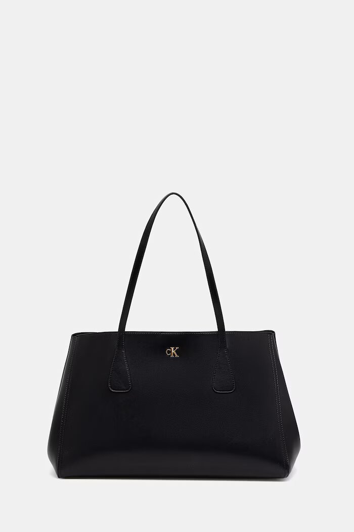 CALVIN KLEIN шопинг чанта дамска от имитация на кожа черна LV04F3502G