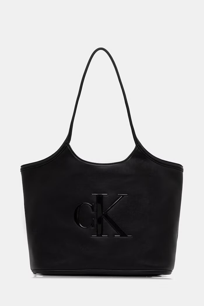 CALVIN KLEIN шопинг чанта дамска от имитация на кожа черна LV04F3562G