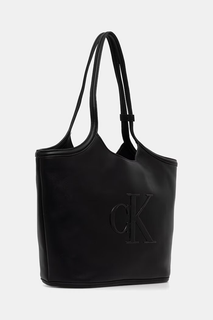 CALVIN KLEIN шопинг чанта дамска от имитация на кожа черна LV04F3562G