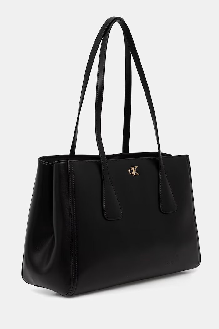 CALVIN KLEIN шопинг чанта дамски от имитация на кожа черна LV04F3442G