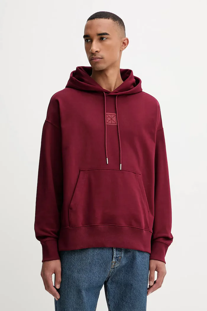 CALVIN KLEIN Суичър мъжки в бордо с качулка с апликация LV14LD225G
