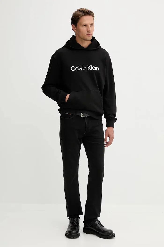 CALVIN KLEIN суичър с качулка мъжки от памук черен LV14LD231G