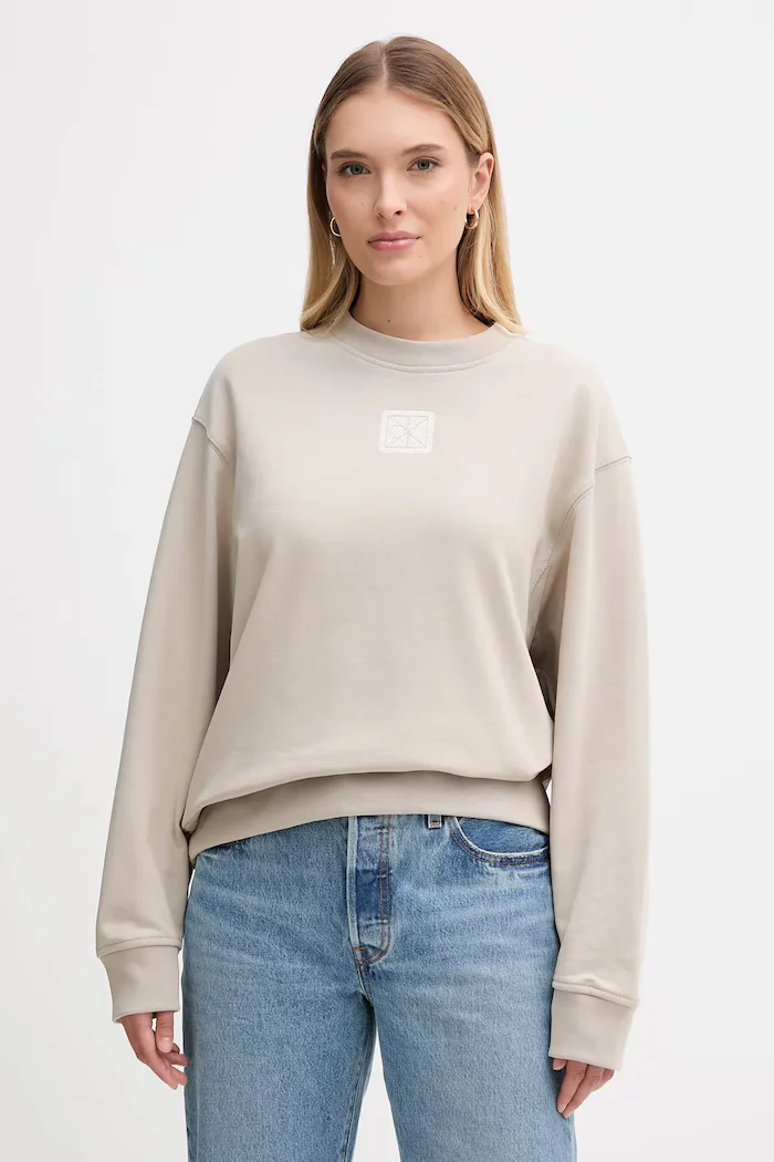 CALVIN KLEIN Суичър в бежово с меланжов десен LV044D203G