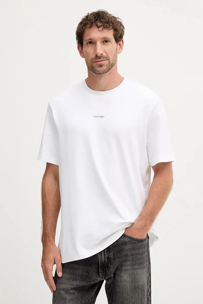 CALVIN KLEIN тениска мъжка от памук с еластан бяла LV04LC241G
